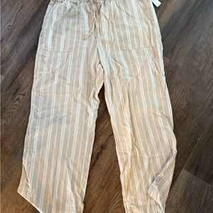 GAP Women's Tan Linen Striped Wide Leg Pants